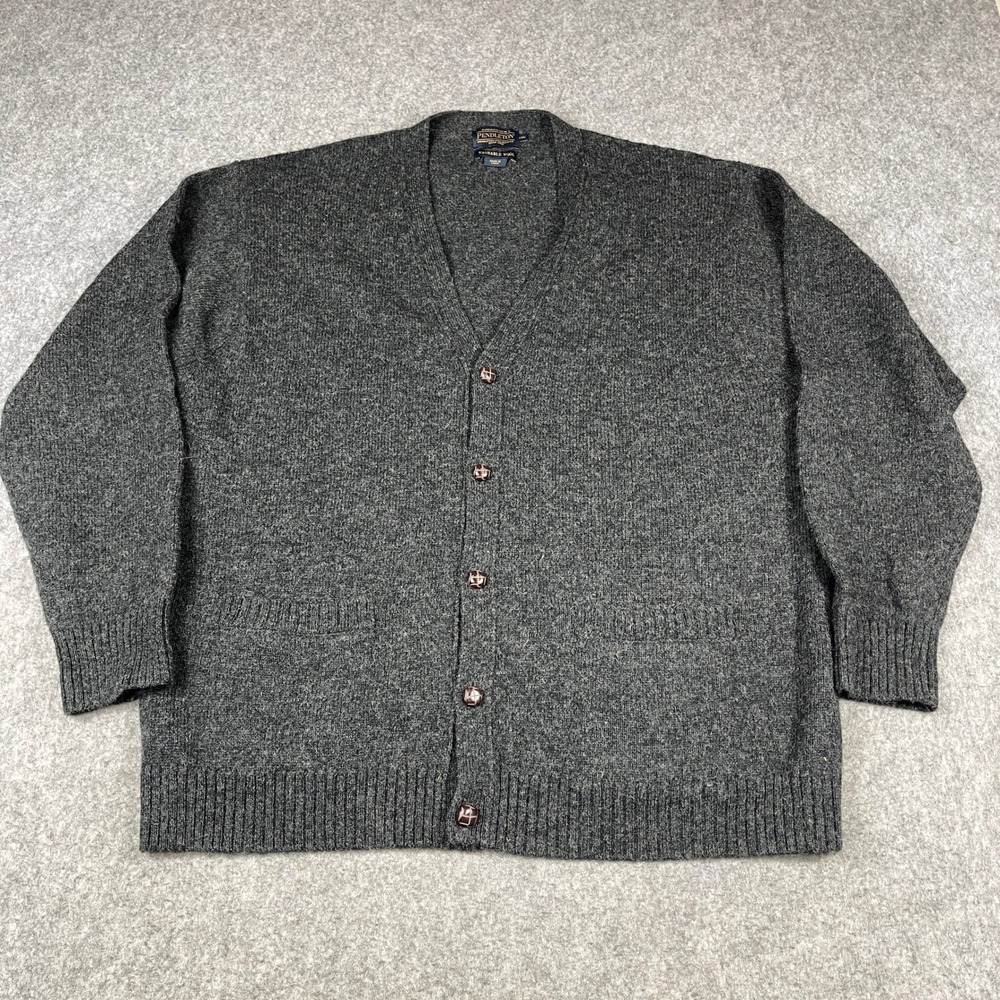 Pendleton Mens XXL Charcoal Gray Washable Shetland Wool Button Cardigan Classic